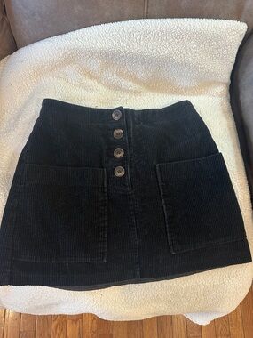 Black Corduroy Button-Front Mini Skirt